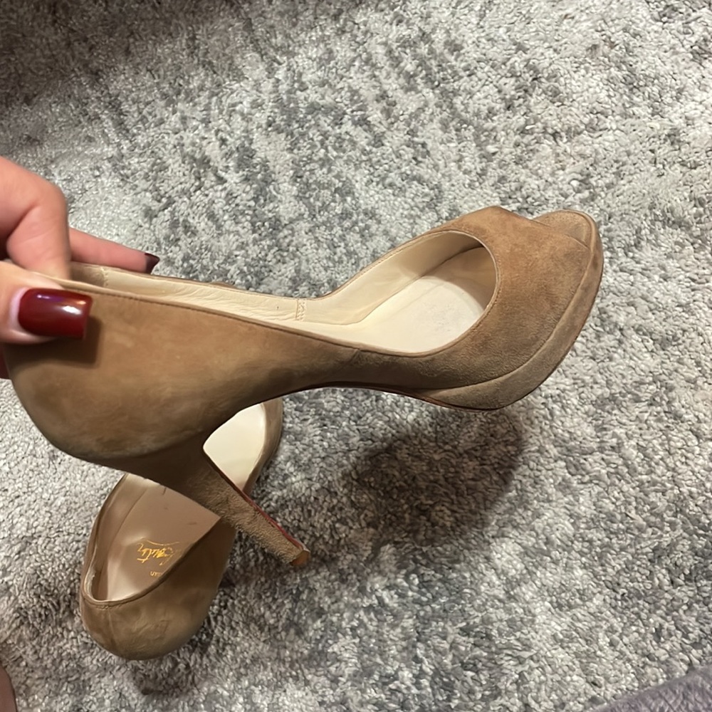 Christian Louboutin beige platform peep toe heels